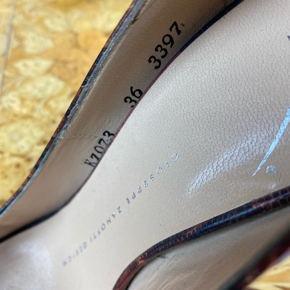 Giuseppe Zanotti Peep Toe Heels with Croc textured leather & crystal ring buckle - Picture 12 of 16